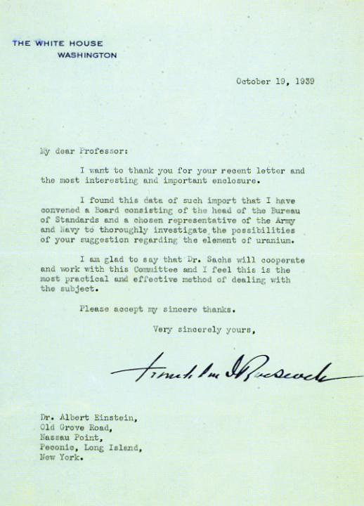 albert einstein urges president roosevelt to support research on the atomic bomb The manhattan project was the codename for the secret us government research and engineering project during the second world war that developed the world’s first nuclear weapons president franklin roosevelt created a committee to look into the possibility of developing a nuclear weapon after he received a letter from nobel prize laureate albert einstein in october 1939. albert einstein urges president roosevelt to support research on the atomic bomb The manhattan project was the codename for the secret us government research and engineering project during the second world war that developed the world’s first nuclear weapons president franklin roosevelt created a committee to look into the possibility of developing a nuclear weapon after he received a letter from nobel prize laureate albert einstein in october 1939.