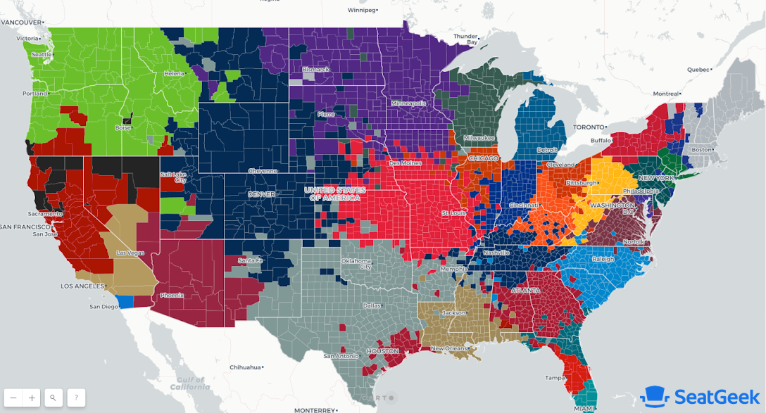 us map of nfl teams Where Do Nfl Fans Live Mapping Football Fandom Across The U S us map of nfl teams